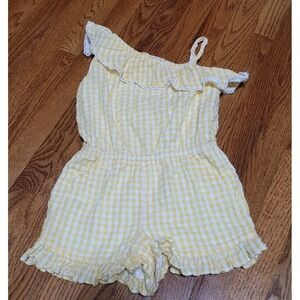 Janie And Jack Romper Shorts Yellow Checkered Girls 8 Summer Easter Ruffle Tank